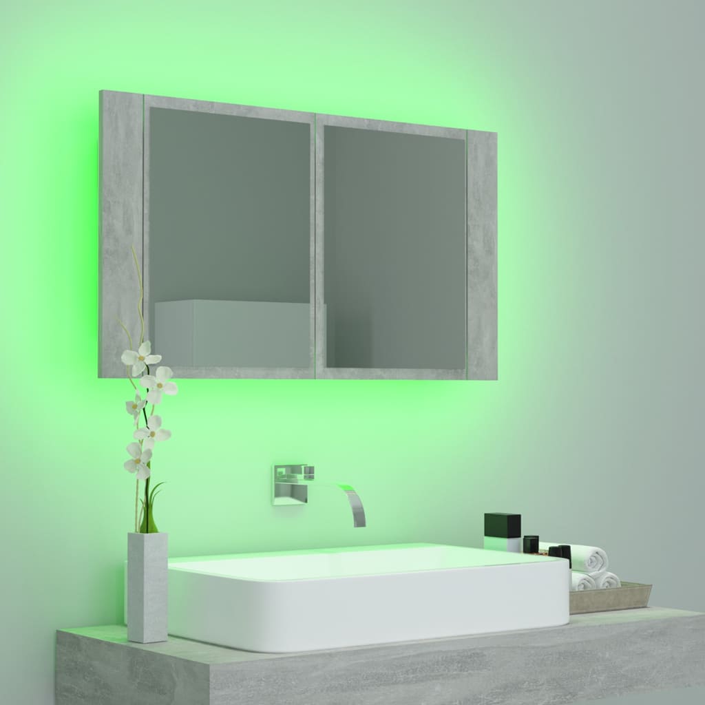 Led Koupelnová Skříňka Se Zrcadlem Betonově Šedá 80X12X45 Cm
