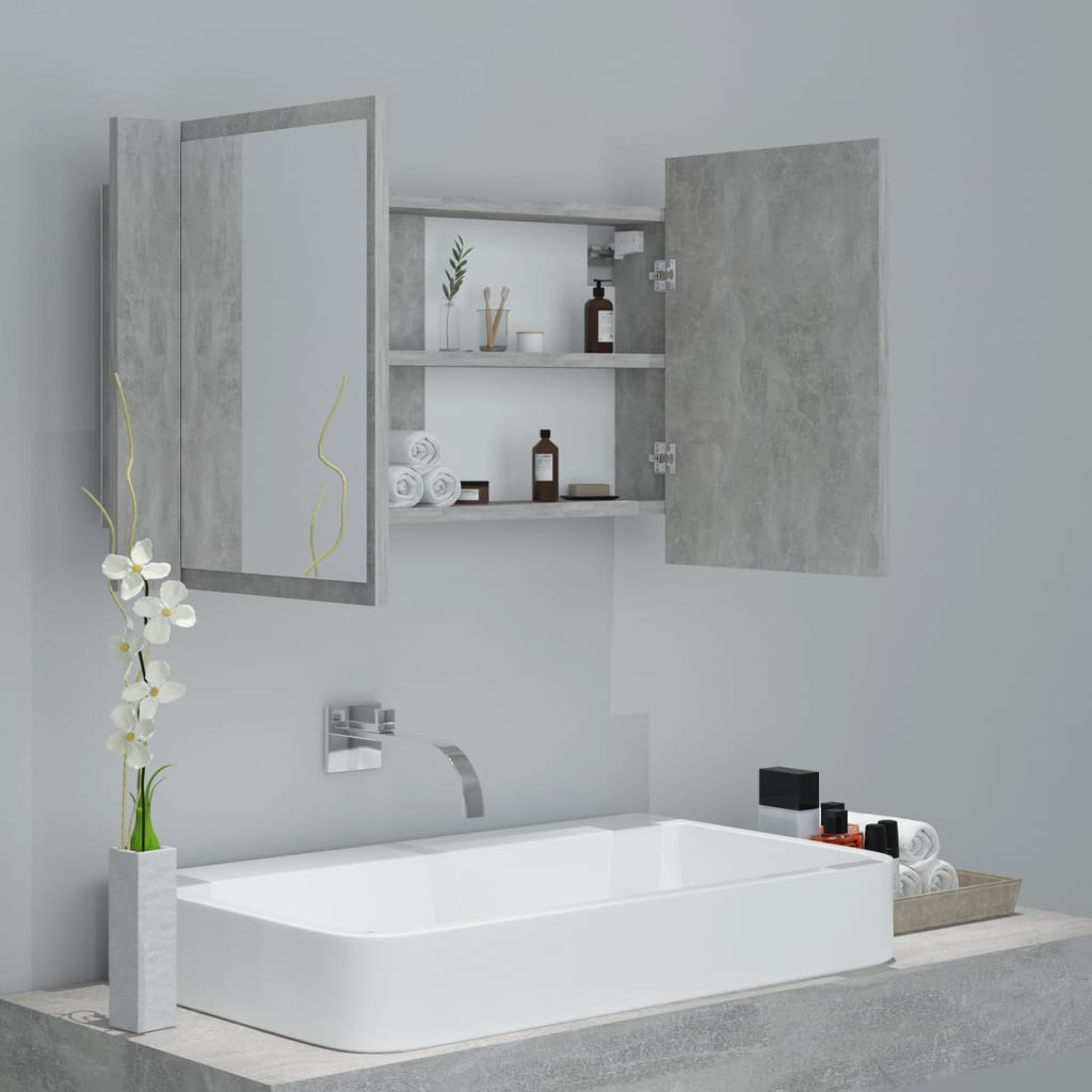 Led Koupelnová Skříňka Se Zrcadlem Betonově Šedá 80X12X45 Cm