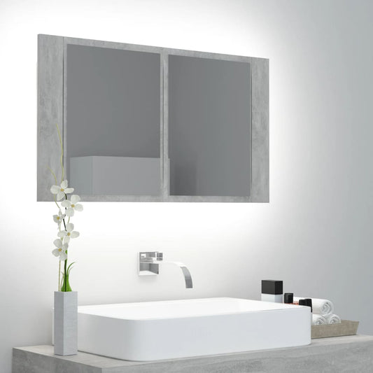 Led Koupelnová Skříňka Se Zrcadlem Betonově Šedá 80X12X45 Cm