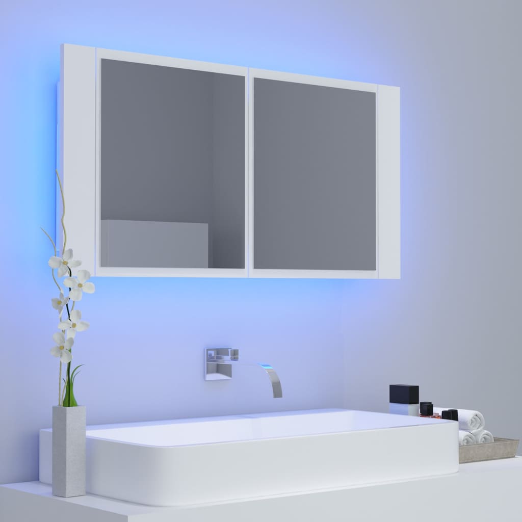 Led Koupelnová Skříňka Se Zrcadlem Bílá 90 X 12 X 45 Cm Akryl