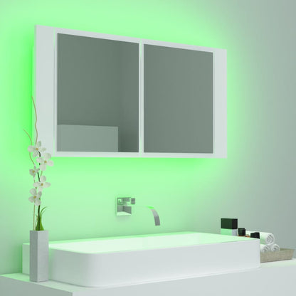 Led Koupelnová Skříňka Se Zrcadlem Bílá 90 X 12 X 45 Cm Akryl