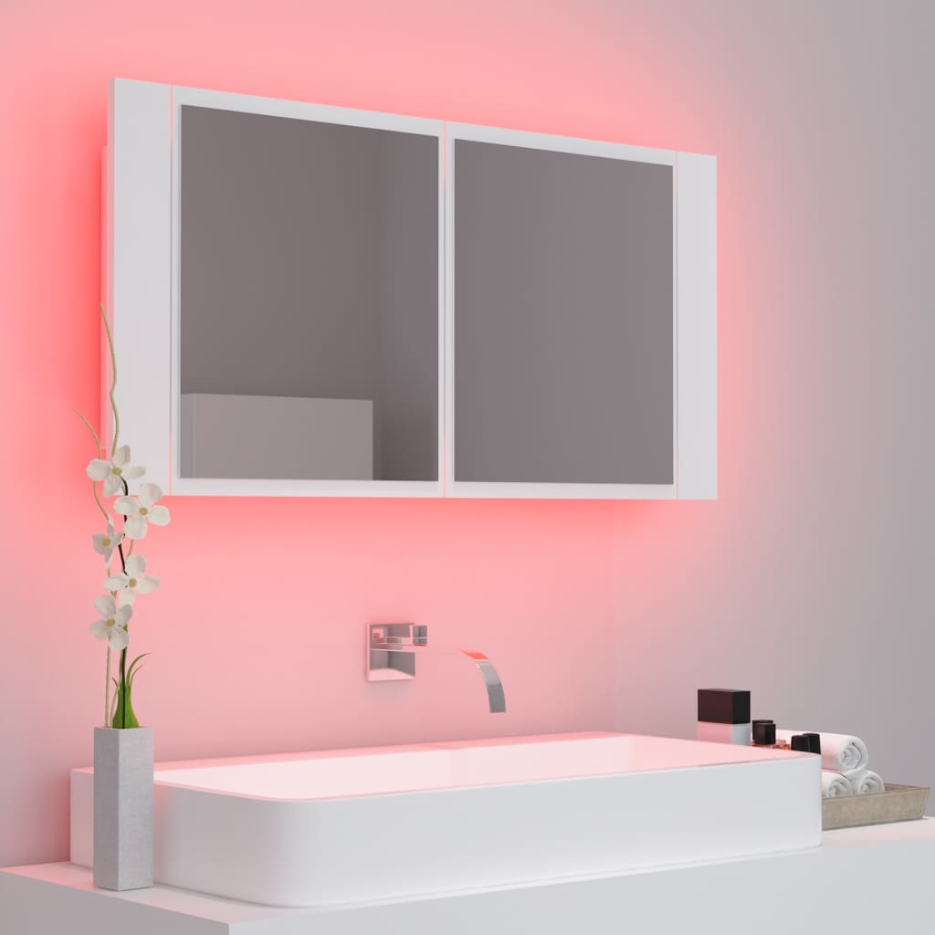 Led Koupelnová Skříňka Se Zrcadlem Bílá 90 X 12 X 45 Cm Akryl