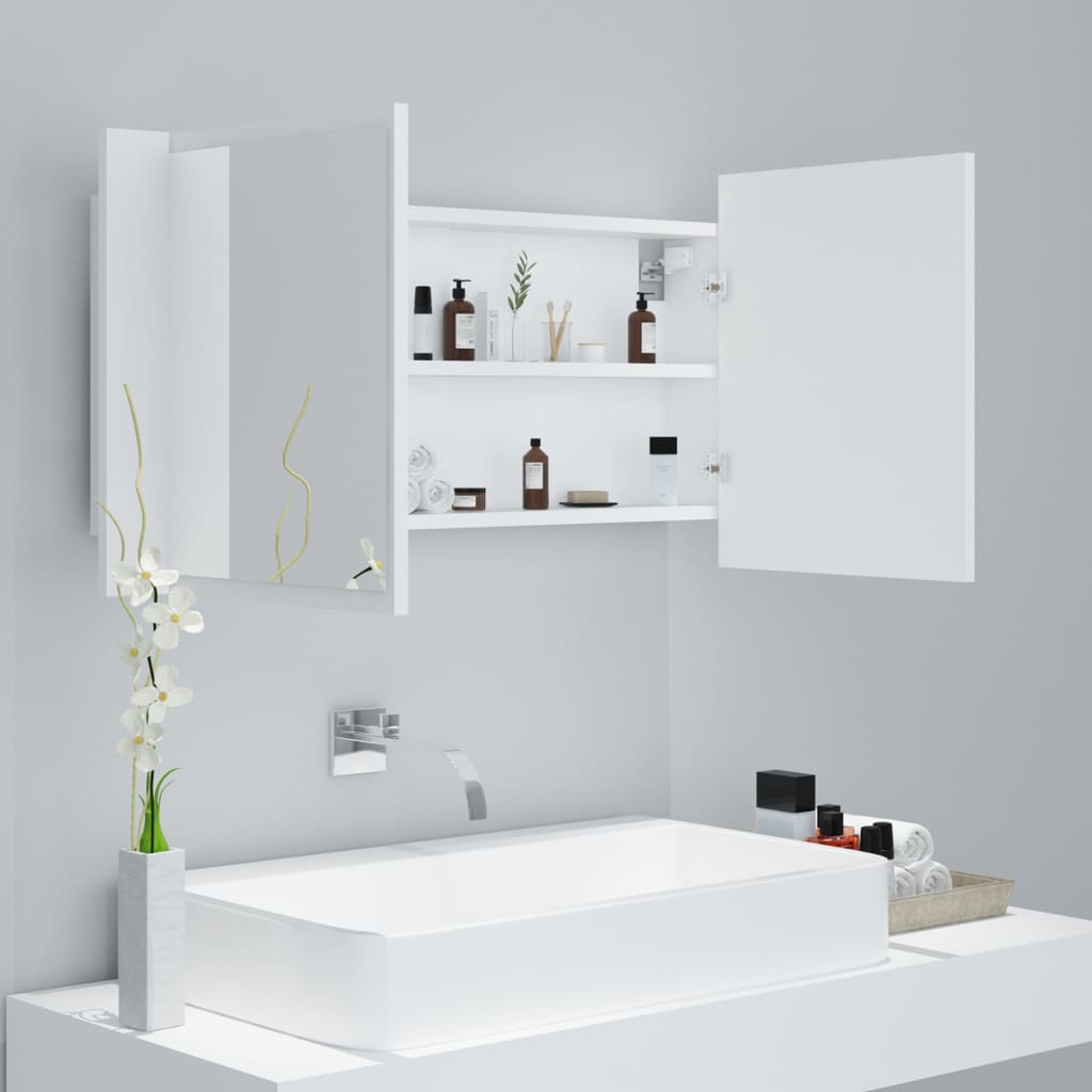 Led Koupelnová Skříňka Se Zrcadlem Bílá 90 X 12 X 45 Cm Akryl
