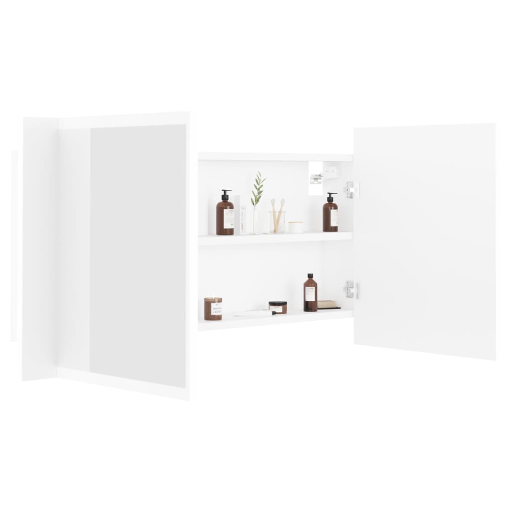 Led Koupelnová Skříňka Se Zrcadlem Bílá 90 X 12 X 45 Cm Akryl