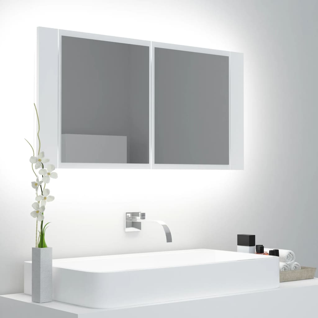Led Koupelnová Skříňka Se Zrcadlem Bílá 90 X 12 X 45 Cm Akryl