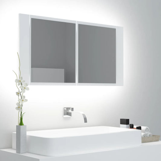 Led Koupelnová Skříňka Se Zrcadlem Bílá 90 X 12 X 45 Cm Akryl