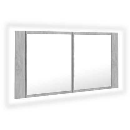 Led Koupelnová Skříňka Se Zrcadlem Betonově Šedá 90X12X45 Cm
