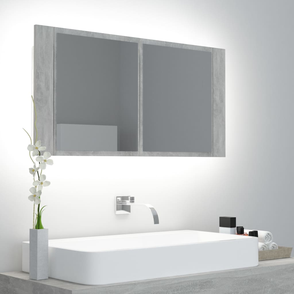 Led Koupelnová Skříňka Se Zrcadlem Betonově Šedá 90X12X45 Cm
