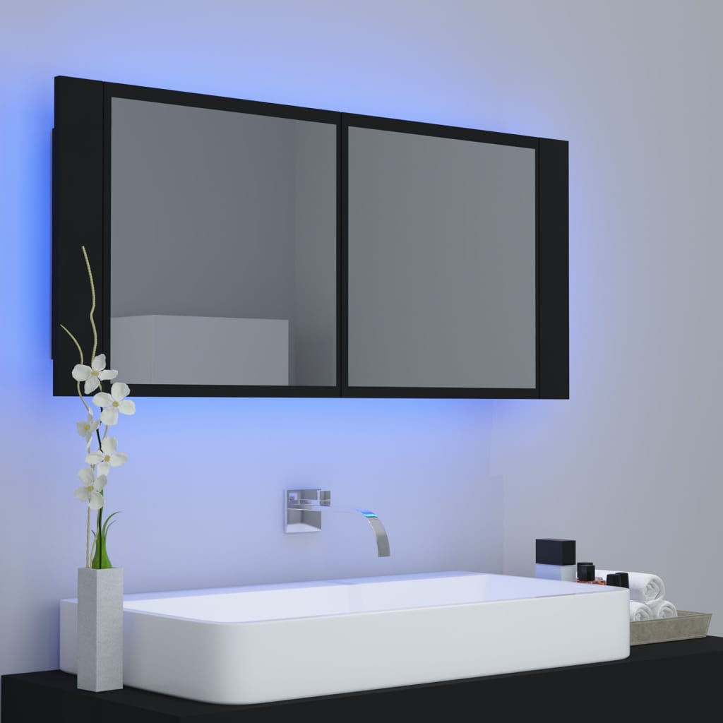 Led Koupelnová Skříňka Se Zrcadlem Černá 100 X 12 X 45 Cm Akryl