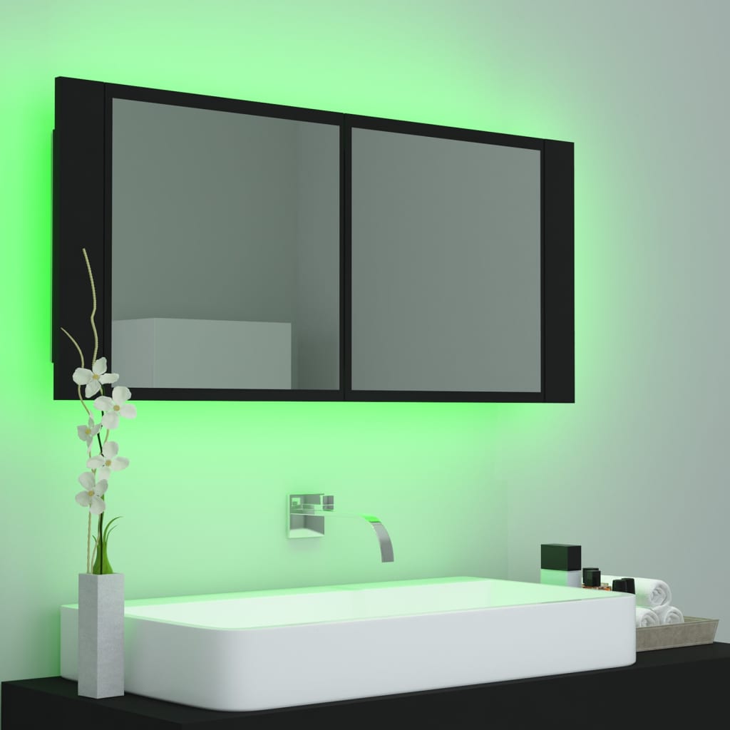 Led Koupelnová Skříňka Se Zrcadlem Černá 100 X 12 X 45 Cm Akryl