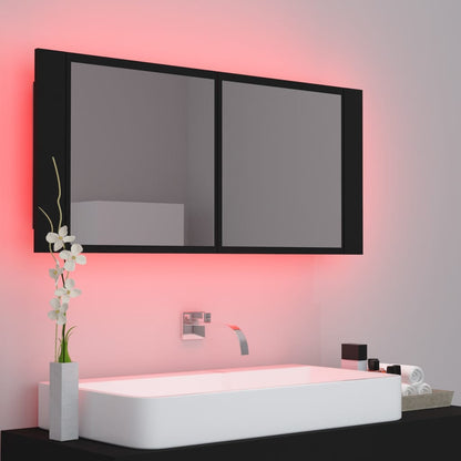 Led Koupelnová Skříňka Se Zrcadlem Černá 100 X 12 X 45 Cm Akryl