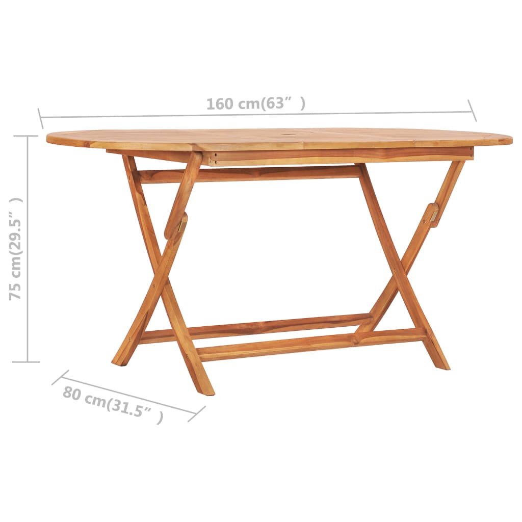 7Dílný Skládací Zahradní Jídelní Set Masivní Teakové Dřevo 160 X 80 X 75 Cm