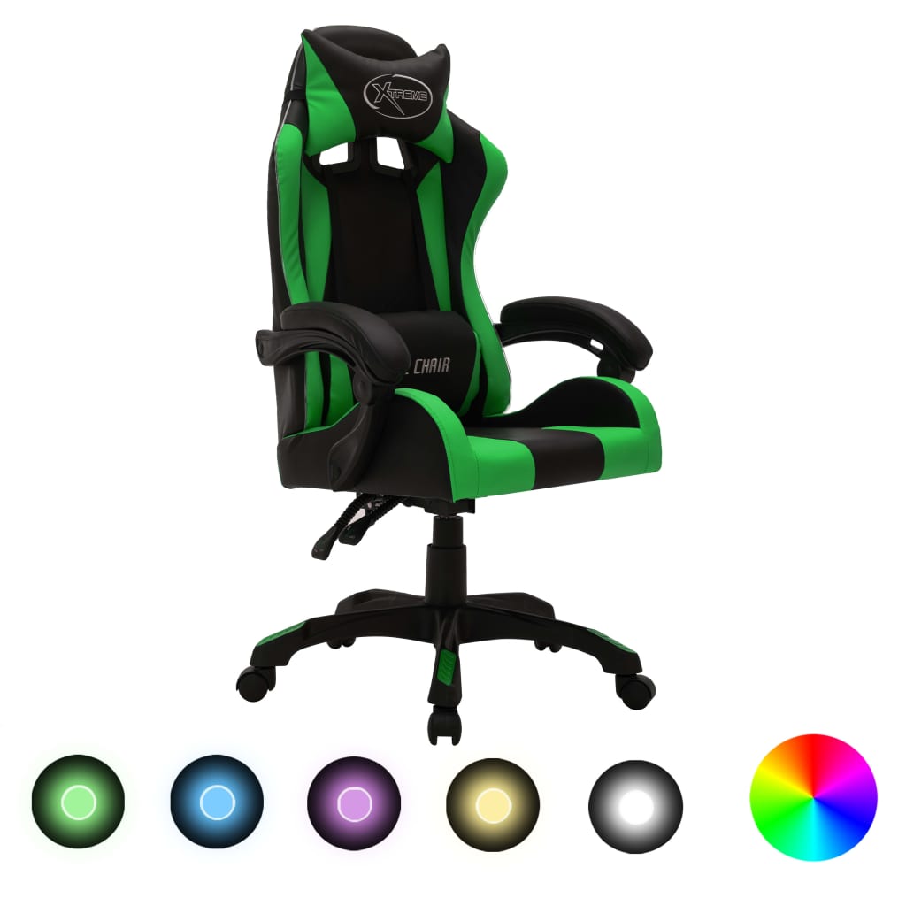 Herní Židle S Rgb Led Podsvícením Zeleno-Černá Umělá Kůže