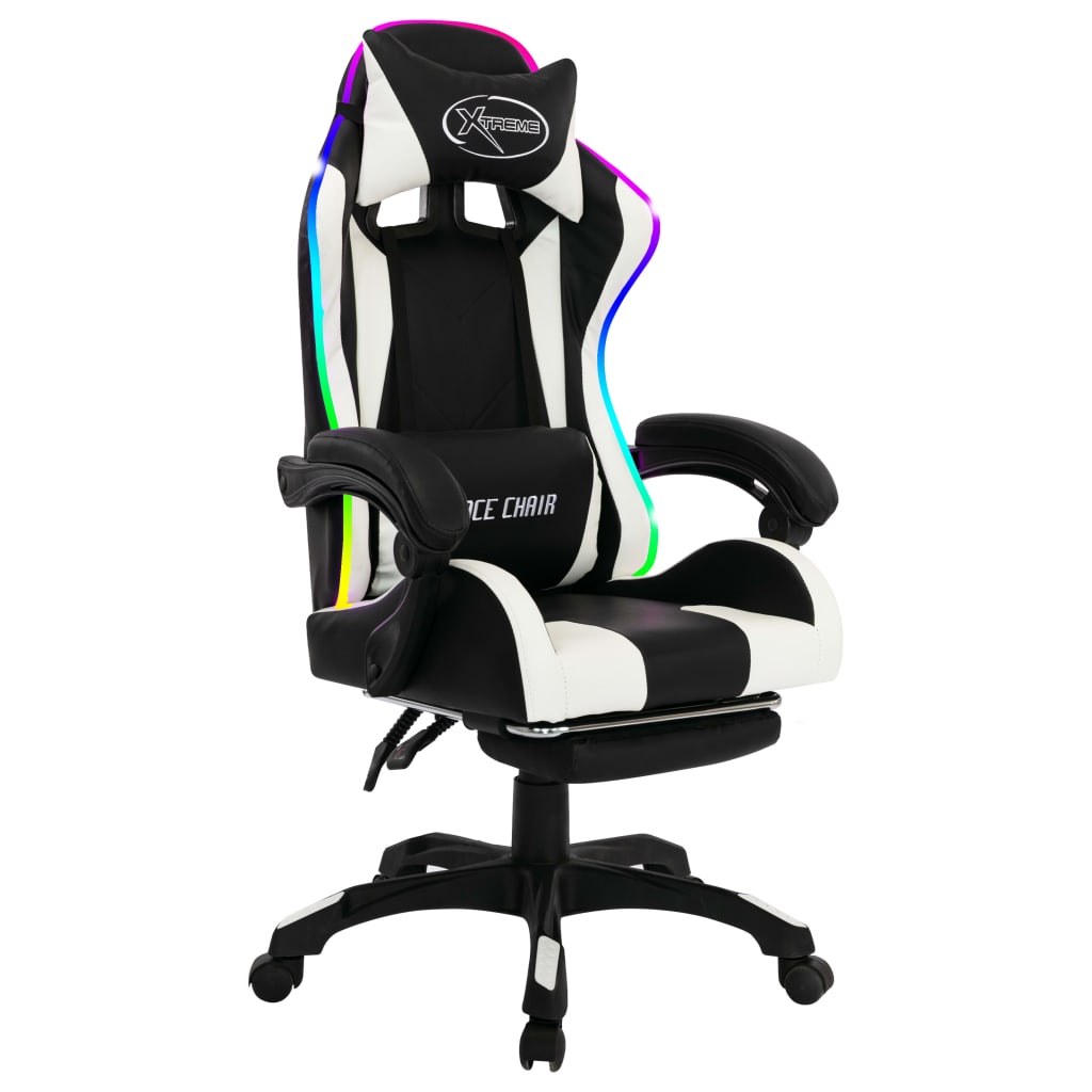 Herní Židle S Rgb Led Podsvícením Bíločerná Umělá Kůže
