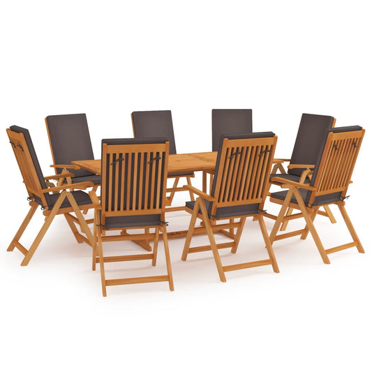 9Dílný Zahradní Jídelní Set S Poduškami Masivní Teak Šedý