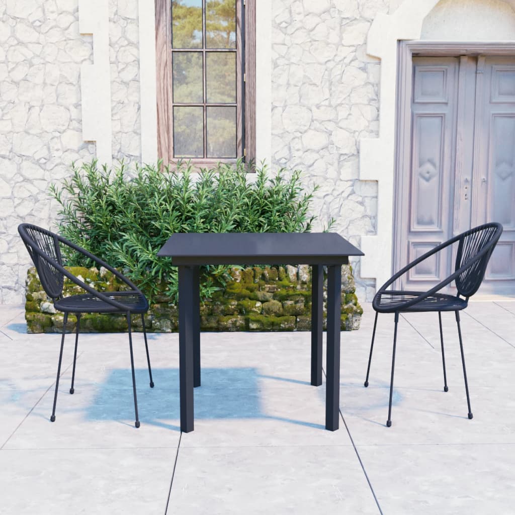 3Dílný Zahradní Jídelní Set Pvc Ratan Černý