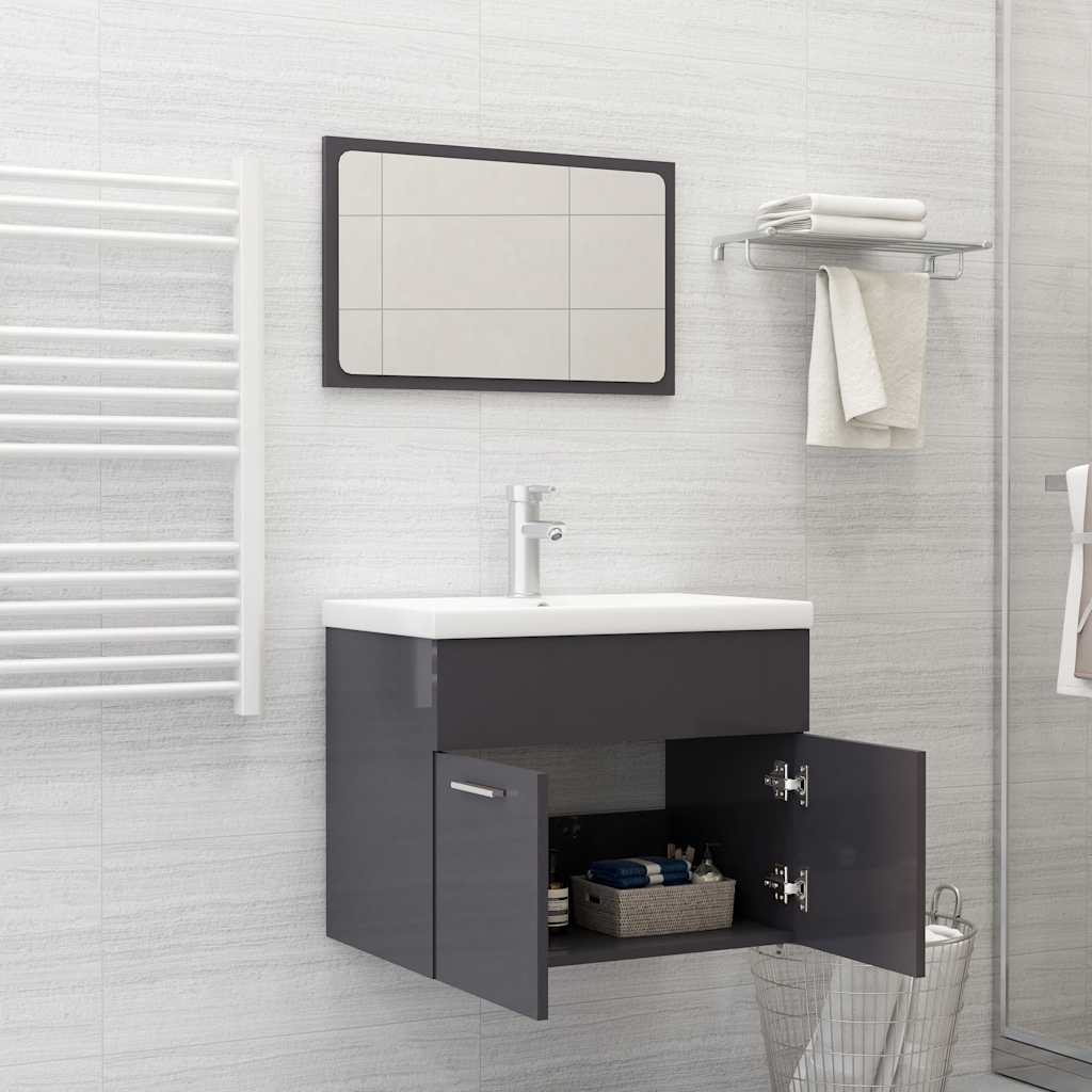 2Dílná Koupelnová Sestava Šedá Vysoký Lesk Kompozitní Dřevo