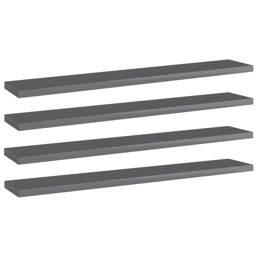 Přídavné Police 4 Ks Šedé Vysoký Lesk 100X30X1,5 Cm Dřevotříska Šedá S Vysokým Leskem