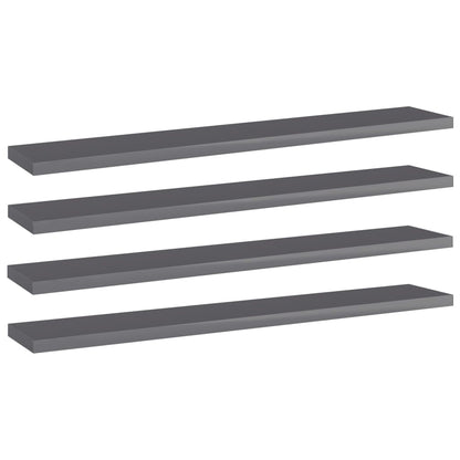 Přídavné Police 4 Ks Šedé Vysoký Lesk 100X30X1,5 Cm Dřevotříska Šedá S Vysokým Leskem