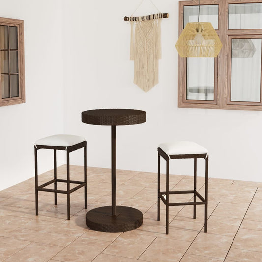 3Dílný Zahradní Barový Set S Poduškami Polyratan Hnědý