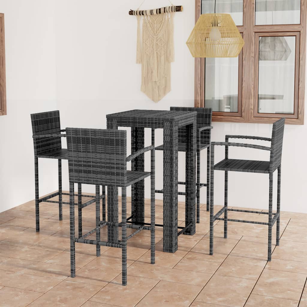 5Dílný Zahradní Barový Set S Područkami Polyratan Šedý