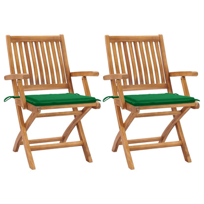 Skládací Zahradní Židle S Poduškami 4 Ks Masivní Teak Zelená