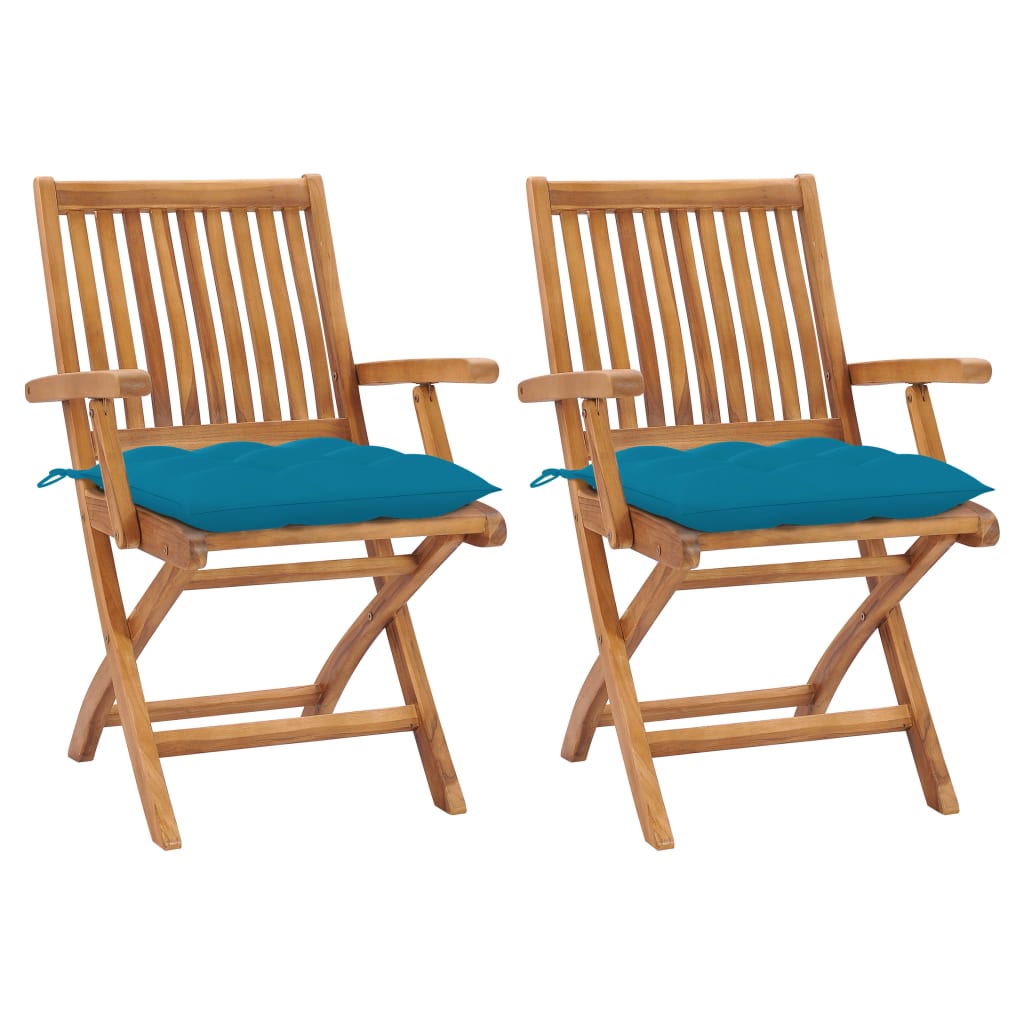 Skládací Zahradní Židle S Poduškami 4 Ks Masivní Teak Světle Modrá