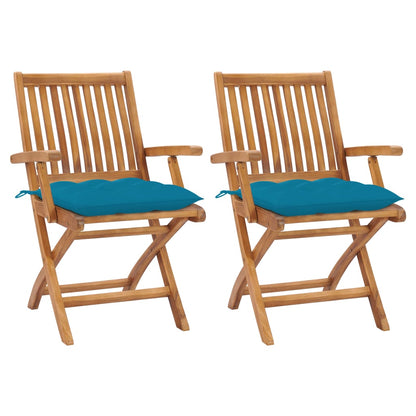 Skládací Zahradní Židle S Poduškami 4 Ks Masivní Teak Světle Modrá
