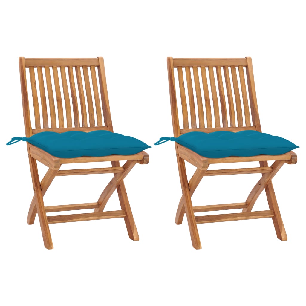 Skládací Zahradní Židle S Poduškami 4 Ks Masivní Teak Světle Modrá