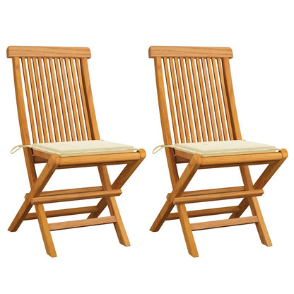 Zahradní Židle S Krémovými Poduškami 2 Ks Masivní Teak
