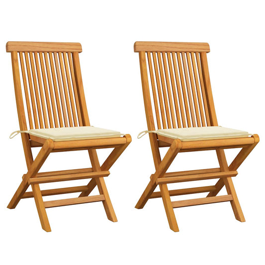 Zahradní Židle S Krémovými Poduškami 2 Ks Masivní Teak