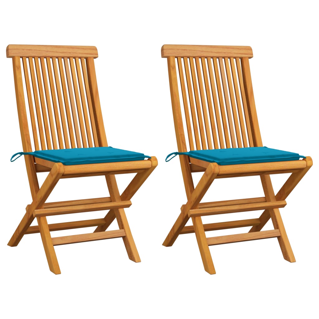 Zahradní Židle S Modrými Poduškami 2 Ks Masivní Teak