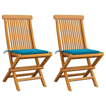 Zahradní Židle S Modrými Poduškami 2 Ks Masivní Teak