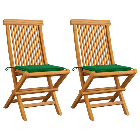 Zahradní Židle Se Zelenými Poduškami 2 Ks Masivní Teak