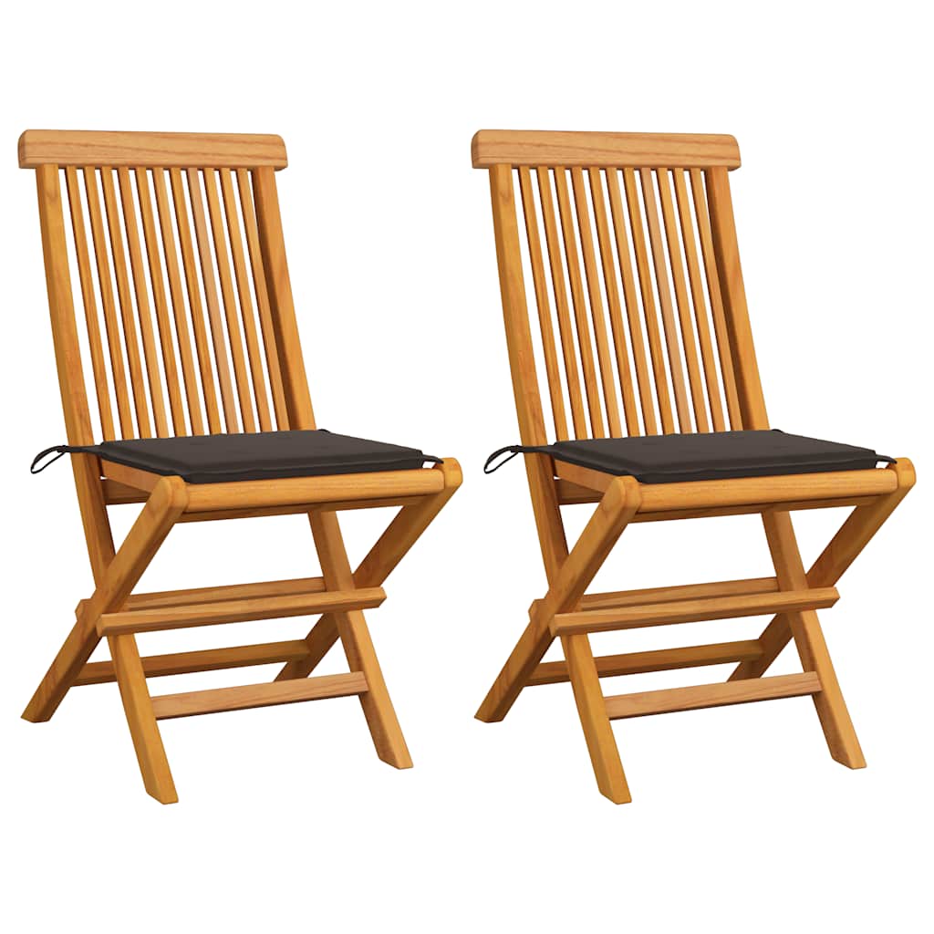 Zahradní Židle S Šedomodrými Poduškami 2 Ks Masivní Teak