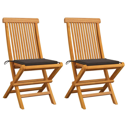 Zahradní Židle S Šedomodrými Poduškami 2 Ks Masivní Teak