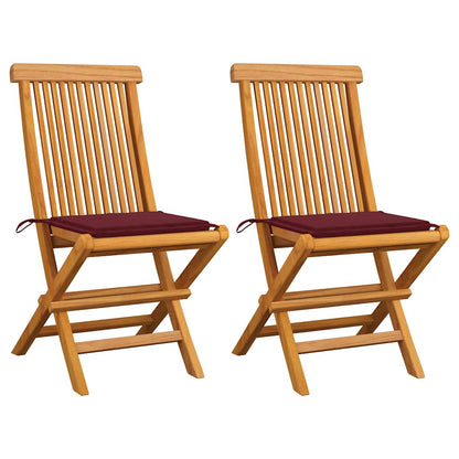 Zahradní Židle S Vínovými Poduškami 2 Ks Masivní Teak