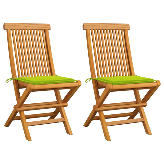 Zahradní Židle S Jasně Zelenými Poduškami 2 Ks Masivní Teak