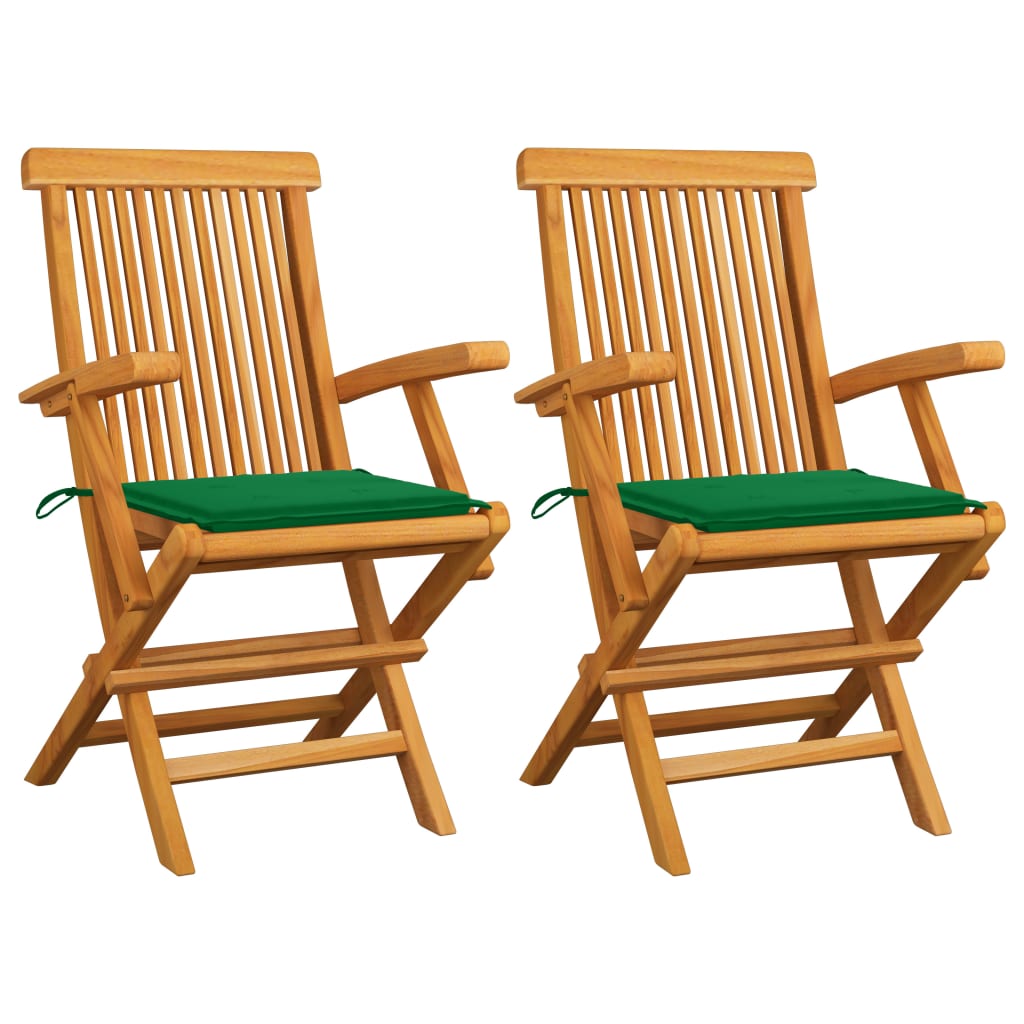 Zahradní Židle Se Zelenými Poduškami 2 Ks Masivní Teak