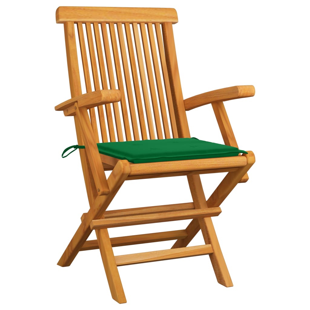 Zahradní Židle Se Zelenými Poduškami 2 Ks Masivní Teak