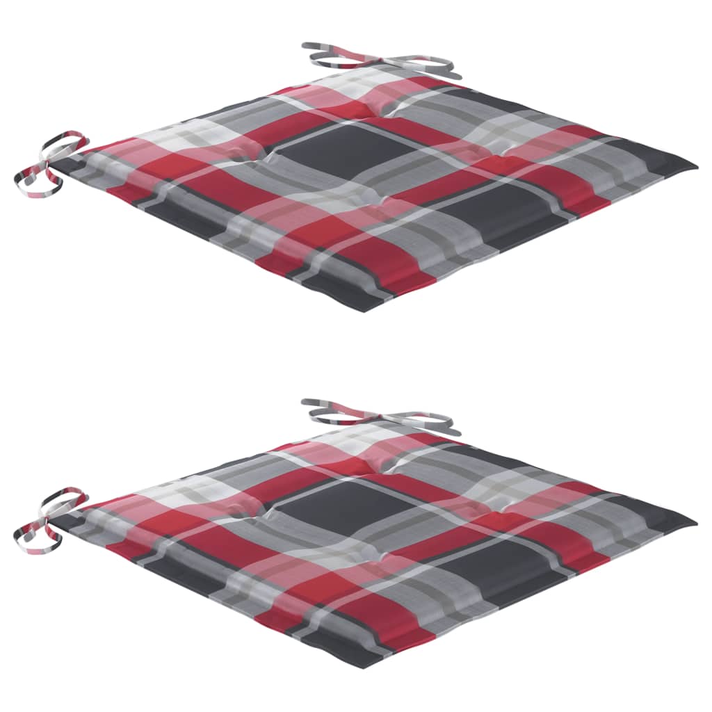 Zahradní Židle + Červené Kárované Podušky 2 Ks Masivní Teak