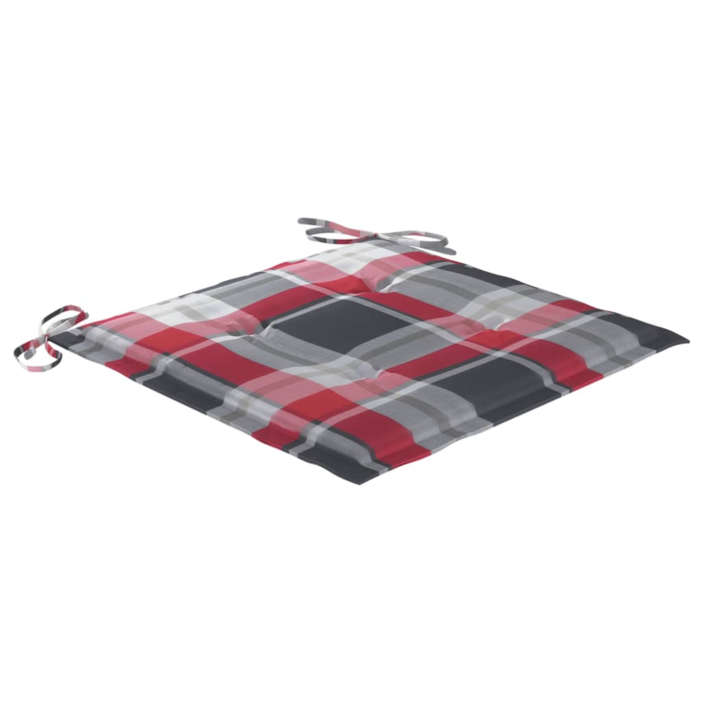 Zahradní Židle + Červené Kárované Podušky 2 Ks Masivní Teak