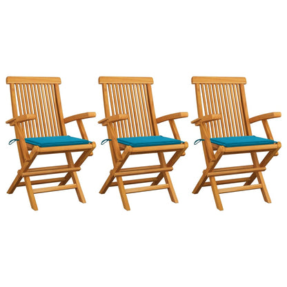 Zahradní Židle S Modrými Poduškami 3 Ks Masivní Teak