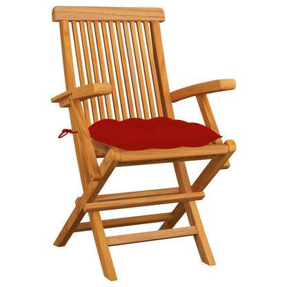 Zahradní Židle S Červenými Poduškami 3 Ks Masivní Teak