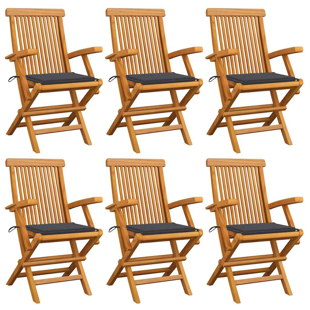 Zahradní Židle S Červeně Károvanými Poduškami 6 Ks Masivní Teak