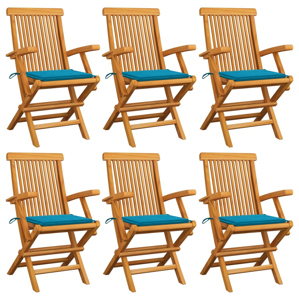 Zahradní Židle S Červeně Károvanými Poduškami 6 Ks Masivní Teak