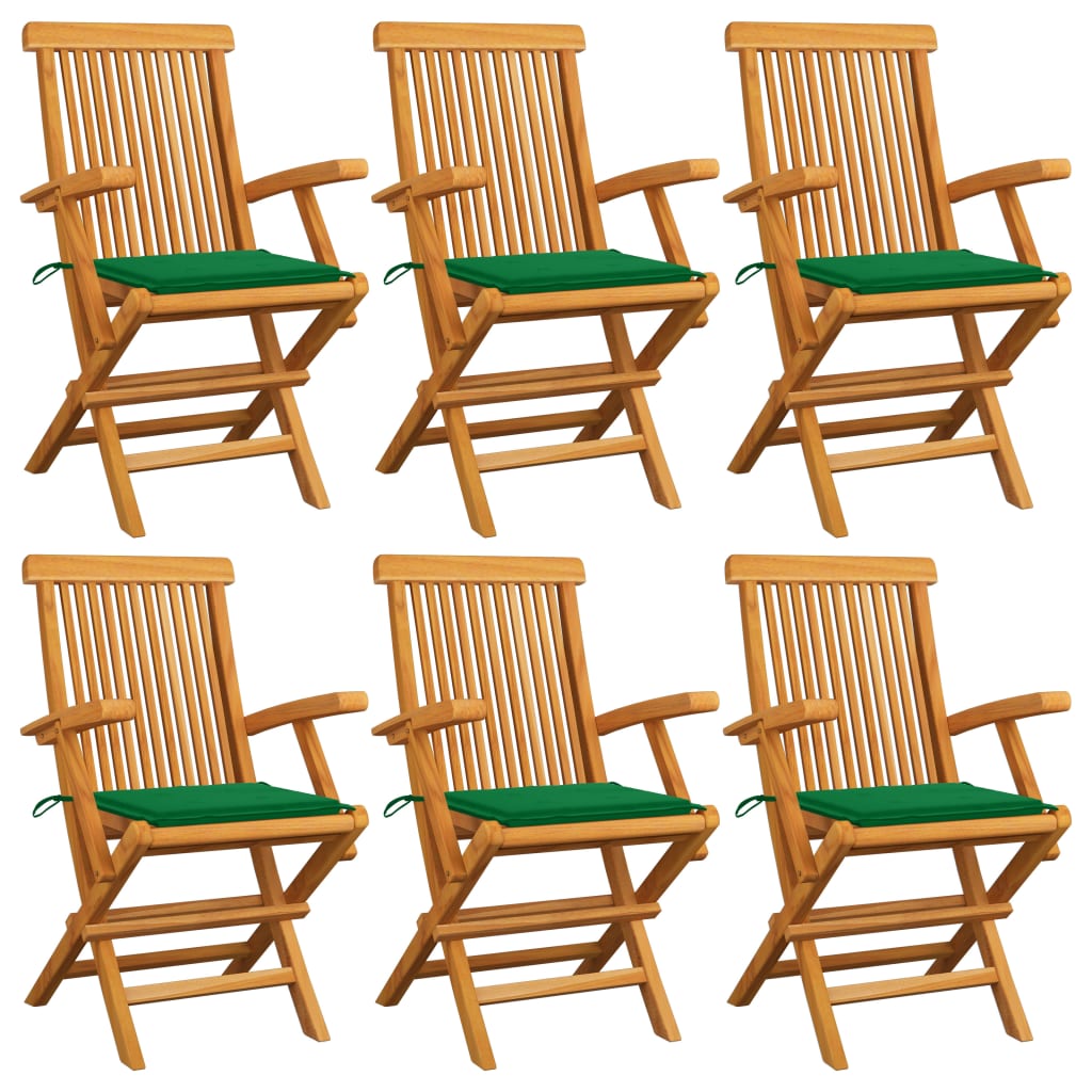 Zahradní Židle S Červeně Károvanými Poduškami 6 Ks Masivní Teak