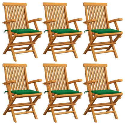 Zahradní Židle S Červeně Károvanými Poduškami 6 Ks Masivní Teak