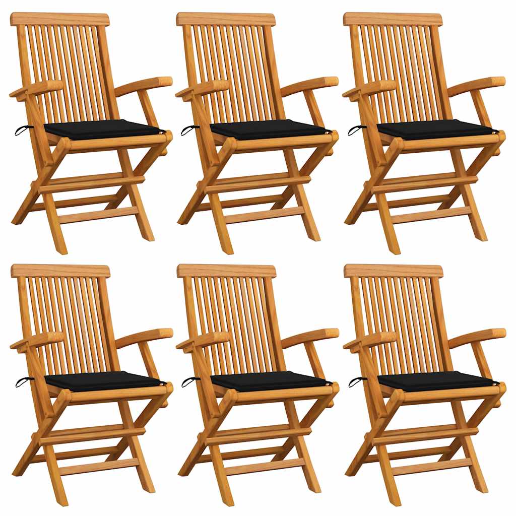 Zahradní Židle S Červeně Károvanými Poduškami 6 Ks Masivní Teak