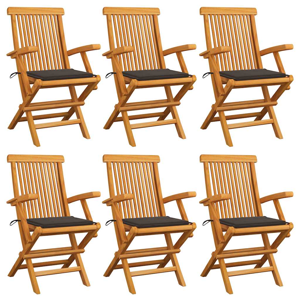 Zahradní Židle S Červeně Károvanými Poduškami 6 Ks Masivní Teak